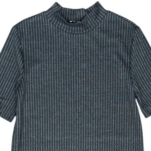 EUC Women's ZARA Mock Neck Midi Shift Dress Charcoal/White Pinstripe | Size S - Picture 5 of 7